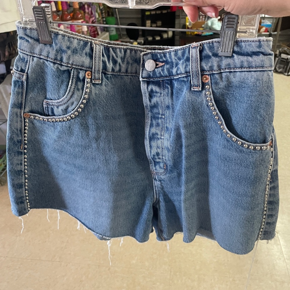 ROLLA'S Light Blue Stud-Trim Denim Shorts